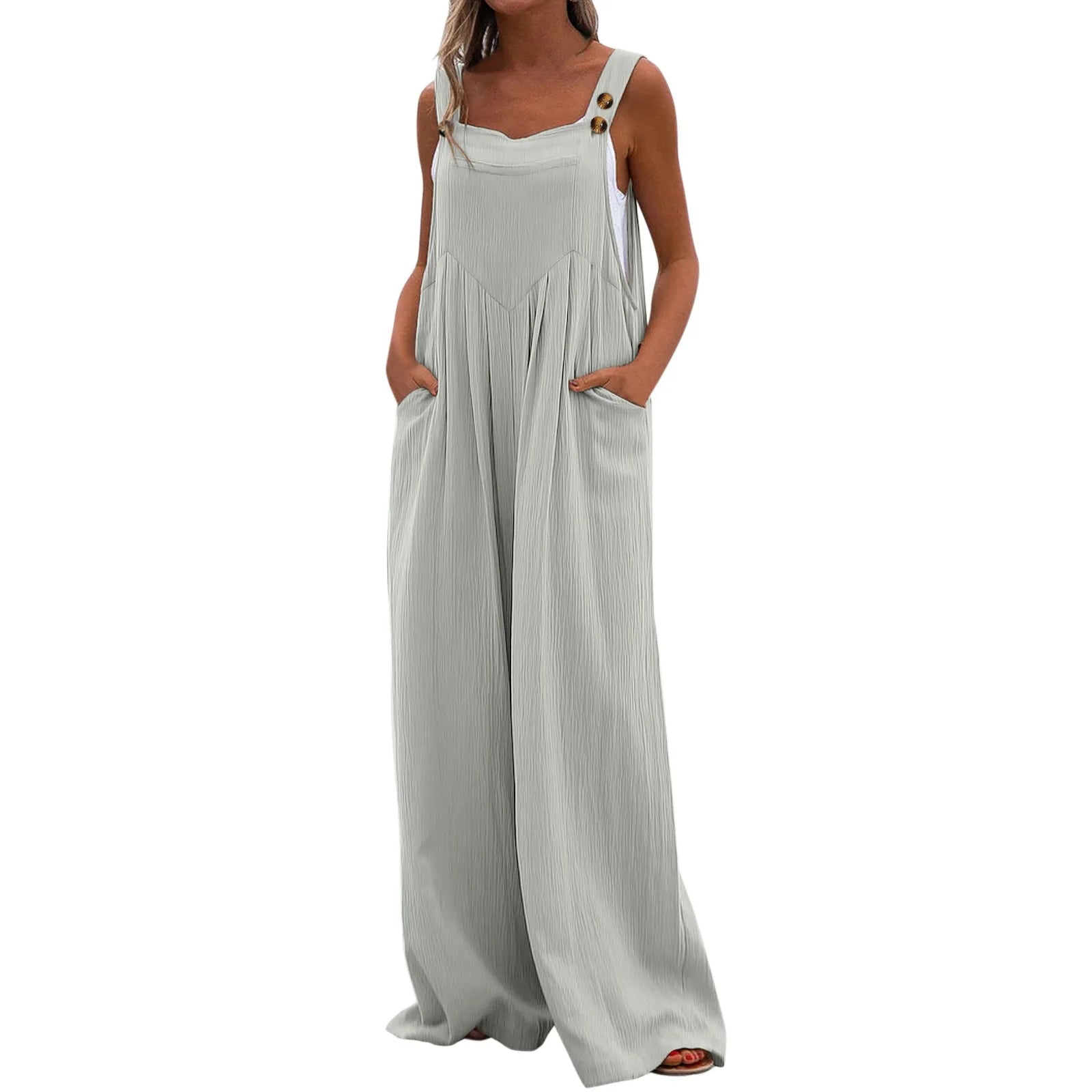 Chic Cotton Linen Women's Rompers: Casual Wide-Leg Jumpsuit for Holiday Beachwear