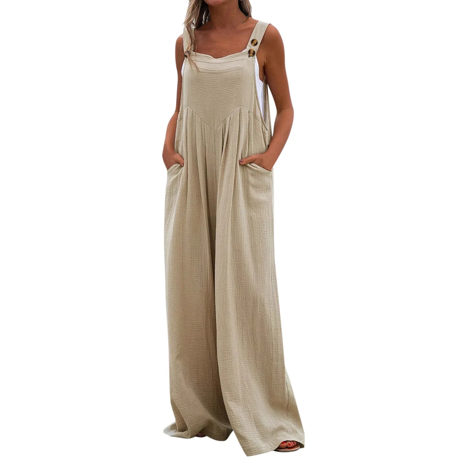 Chic Cotton Linen Women's Rompers: Casual Wide-Leg Jumpsuit for Holiday Beachwear