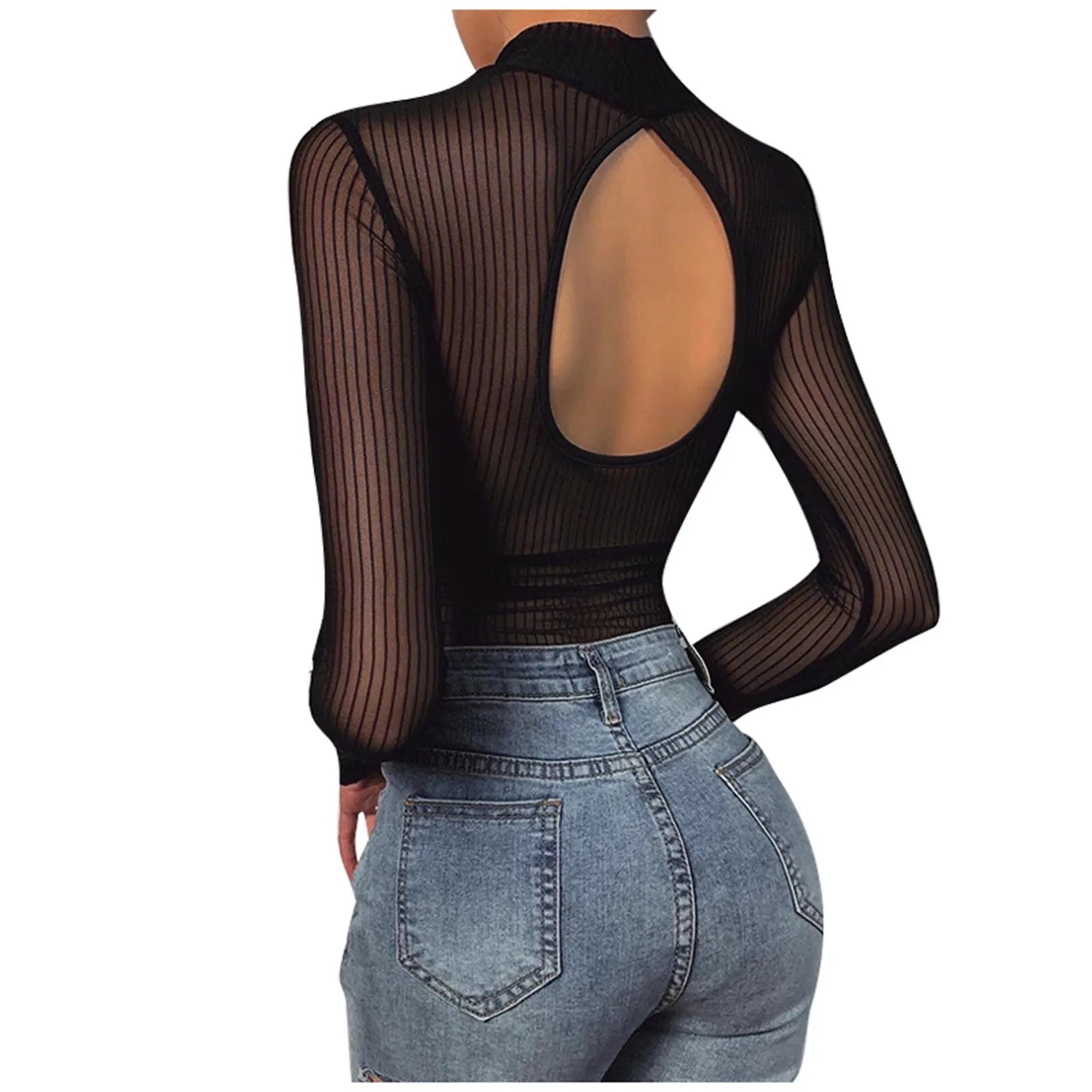 Hollow Open Back Triangle Fashion Slim Fit High Neck Jumpsuit For Women Top Mujer